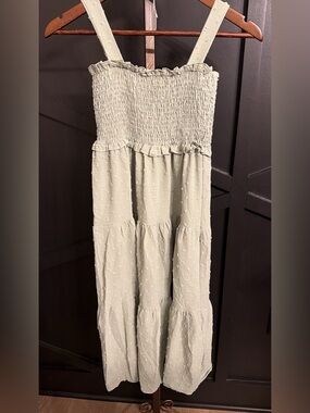Girls' Light Sage Smocked Sundress — Casual Tiered Dress